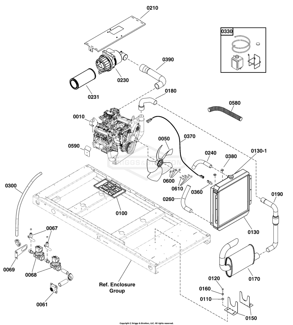 Engine Group Diagram and Parts List for 076158-02  Briggs and Stratton Generator